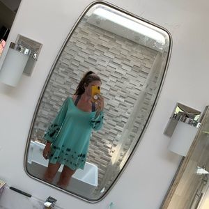 Cold shoulder aqua/teal tie dye dress